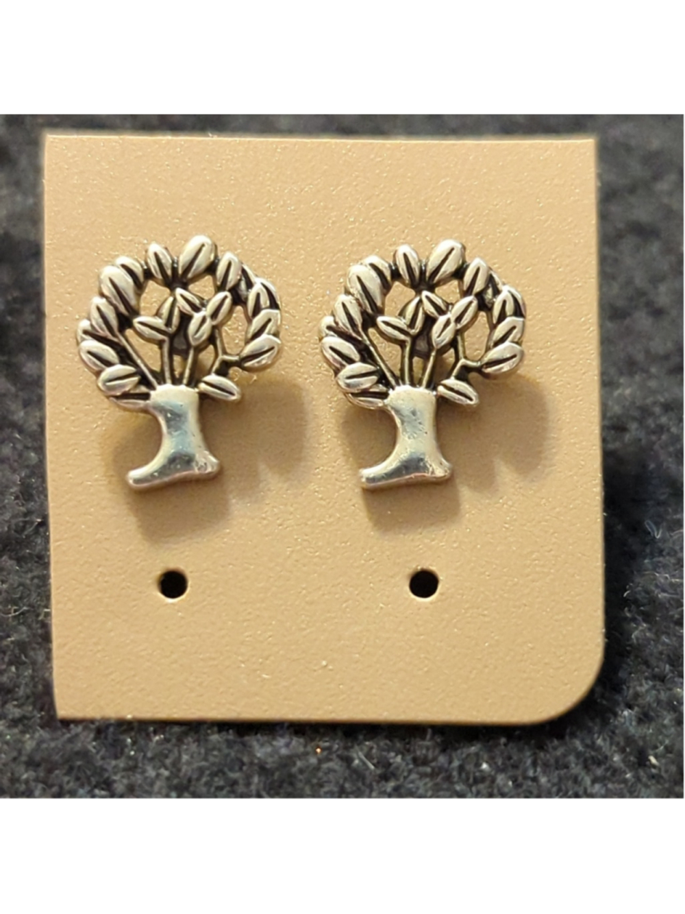 Silver Tone Tree of Life Pierced Stud Statement Earrings